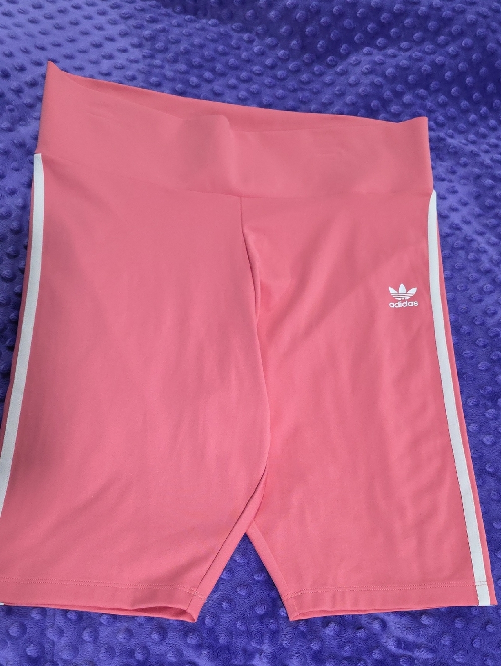 adidas Coral Pink Bike Shorts with White Side Stripes